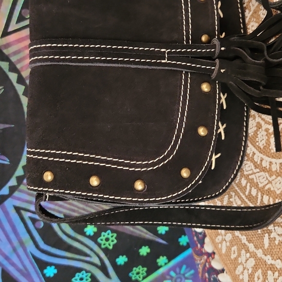 NEW Black suede studded shoulder/cross body bag. - Picture 2 of 8